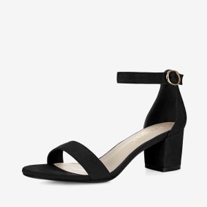 Faux Suede Open Toe Mid Block Heel Ankle Strap Sandals Black/9 - Allegra K catalog