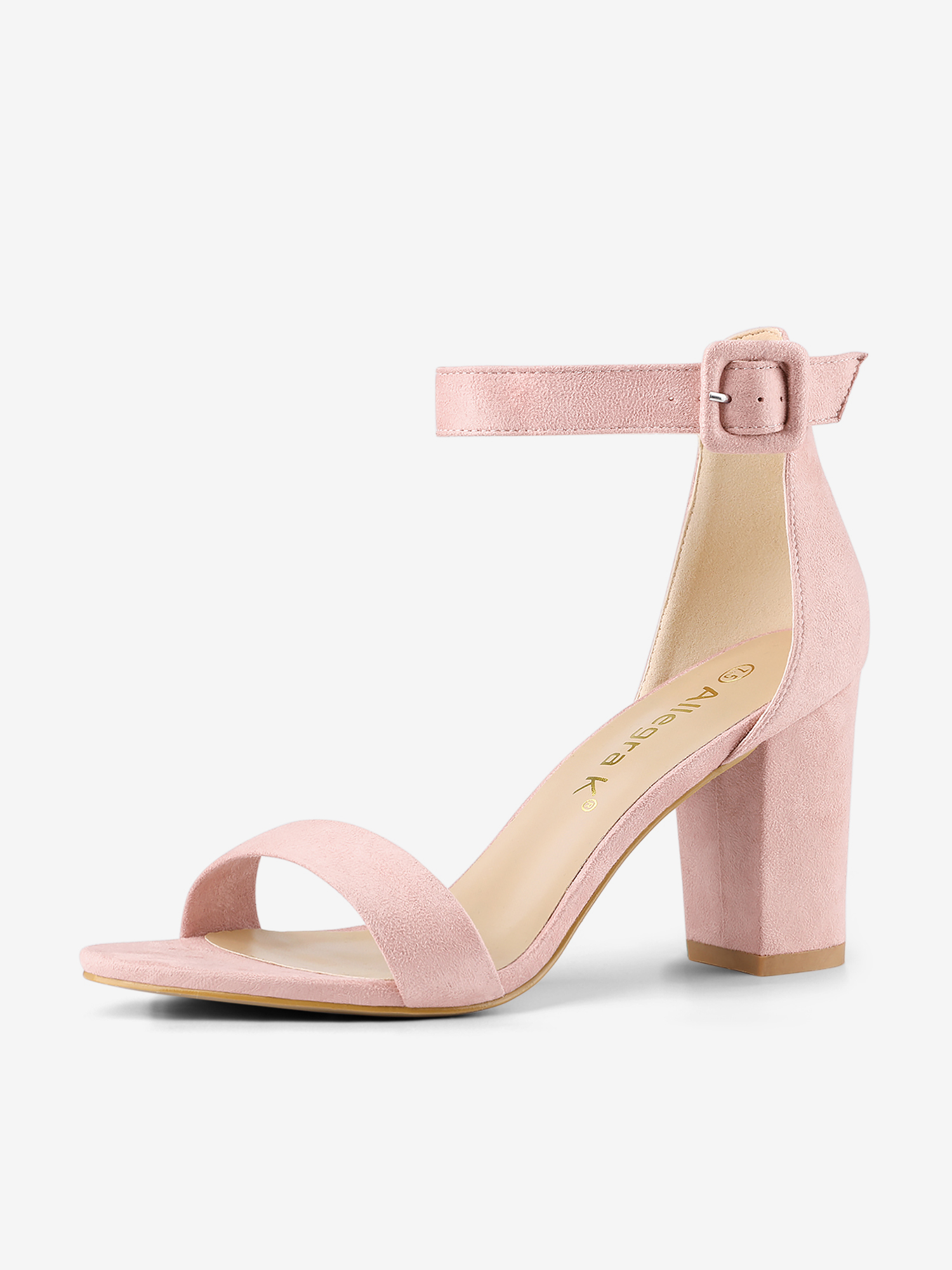 Faux Suede High Chunky Heel Buckle Ankle Strap Sandals Light Pink/4.5 - Allegra K catalog