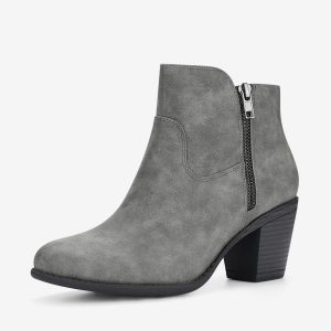 Low Chunky Heel Side Zipper Ankle Booties Gray/9 - Allegra K catalog