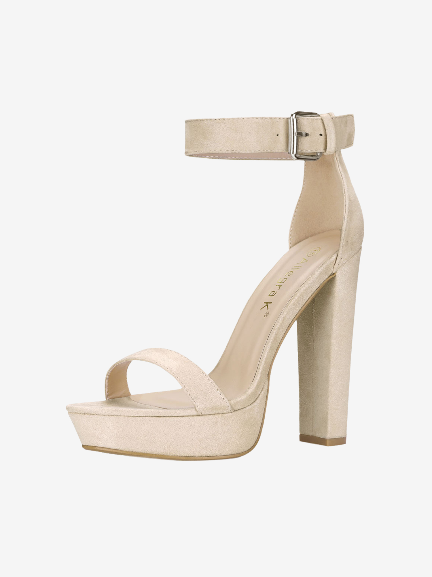 Faux Suede Platform Ankle Strap Chunky High Heel Sandals Beige/6 - Allegra K catalog