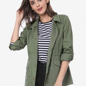Drawstring Waist Flap Pocket Lightweight Utility Safari Jacket Green/XL - Allegra K catalog