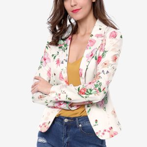 Open Front Notch Lapel Floral Business Casual Suit Blazer White-Floral/S - Allegra K catalog