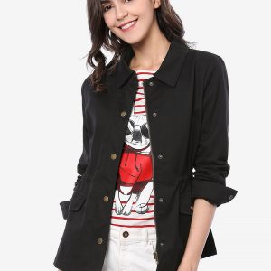 Drawstring Waist Flap Pocket Lightweight Utility Safari Jacket Black/L - Allegra K catalog