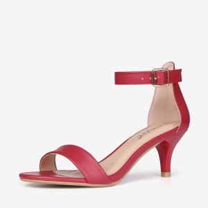 Faux Leather Open Toe Ankle Strap Kitten Heel Sandals Red/10 - Allegra K catalog