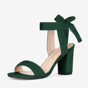 Faux Suede Open Toe Ankle Tie Back Chunky Heel Sandals Dark Green/7 - Allegra K catalog