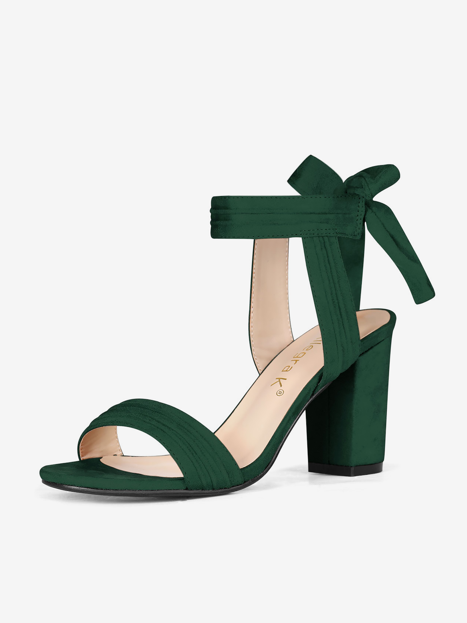 Faux Suede Open Toe Ankle Tie Back Chunky Heel Sandals Dark Green/9.5 - Allegra K catalog