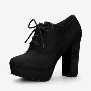 Platform Chunky Heel Lace Up Leopard Print Booties Black/9 - Allegra K catalog