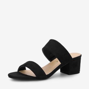 Block Heel Round Toe Dual Straps Slide Sandals Black/6 - Allegra K catalog