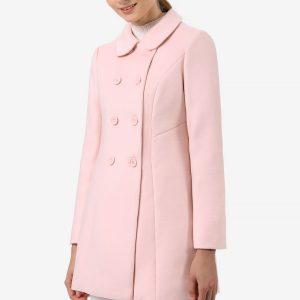 Peter Pan Collar Double Breasted Long Trench Pea Coat Pink/S - Allegra K catalog