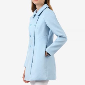Peter Pan Collar Double Breasted Long Trench Pea Coat Blue/L - Allegra K catalog