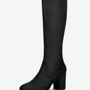 Faux Suede Side Zipper Chunky Heel Knee High Boots Black/5.5 - Allegra K catalog