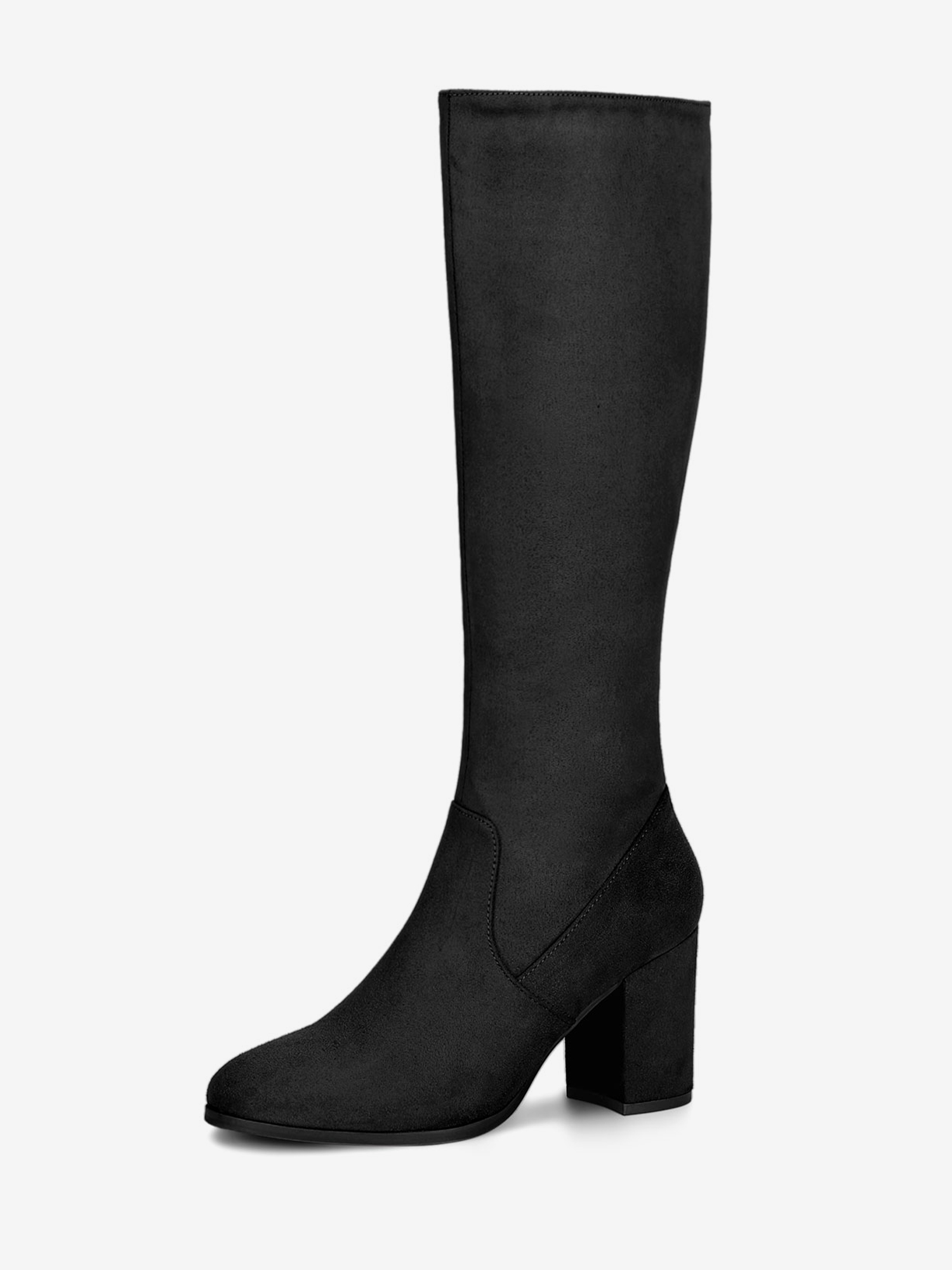 Faux Suede Side Zipper Chunky Heel Knee High Boots Black/5.5 - Allegra K catalog