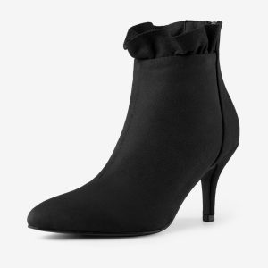 Pointed Toe Stiletto Heel Ruffle Ankle Boots Black/10 - Allegra K catalog