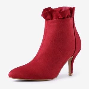 Pointed Toe Stiletto Heel Ruffle Ankle Boots Red/10 - Allegra K catalog
