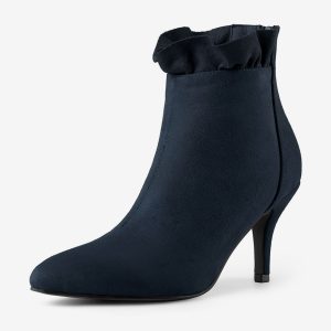 Pointed Toe Stiletto Heel Ruffle Ankle Boots Navy Blue/7 - Allegra K catalog