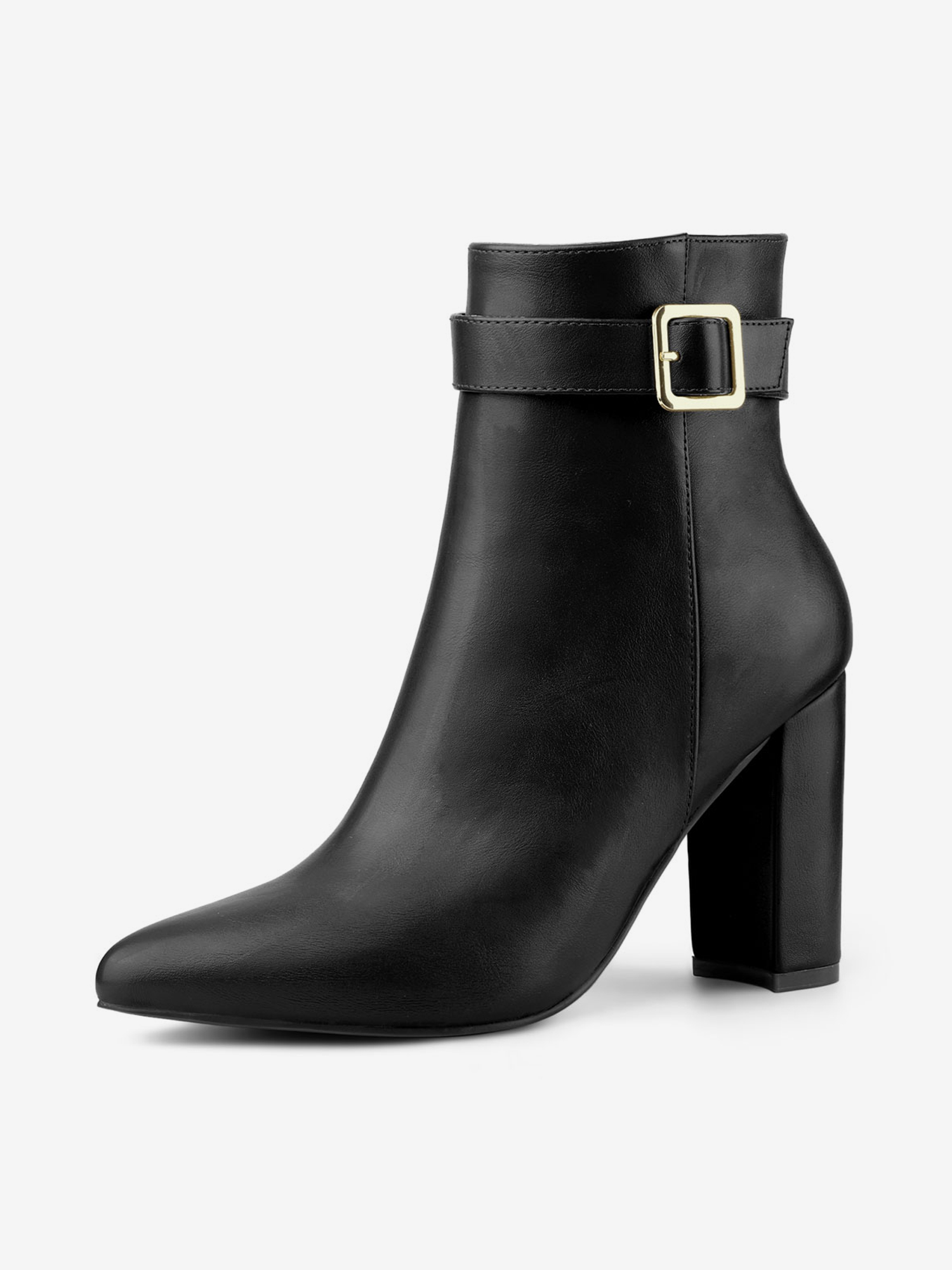 Pointed Toe Buckle Decor Heel Ankle Booties Black/10 - Allegra K catalog