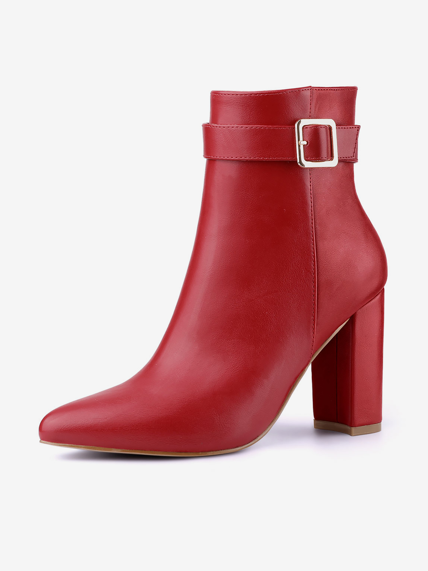 Pointed Toe Buckle Decor Heel Ankle Booties Red/10 - Allegra K catalog