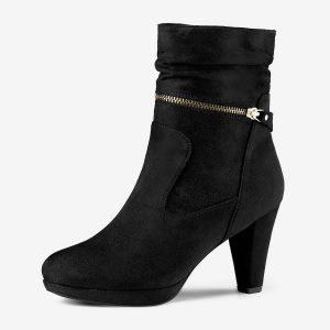 Ankle Zip Platform High Heel Mid Calf Boots Black/6.5 - Allegra K catalog