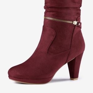 Ankle Zip Platform High Heel Mid Calf Boots Burgundy/9 - Allegra K catalog