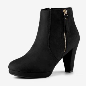 Side Zipper Low Platform Chunky Heel Ankle Booties Black/6.5 - Allegra K catalog