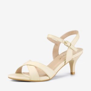 Cross Straps Open Toe Kitten Heel Sandals Nude/8 - Allegra K catalog