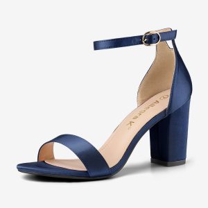Satin Open Toe Ankle Strap Chunky Heel Sandals Blue/9.5 - Allegra K catalog