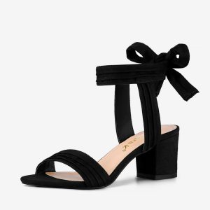 Open Toe Ankle Tie Back Block Heel Sandals Black/9 - Allegra K catalog