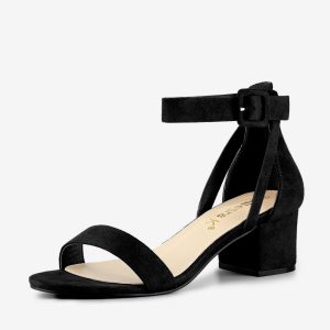 Faux Suede Ankle Strap Block Low Heel Sandals Black/8.5 - Allegra K catalog