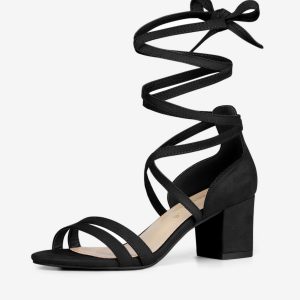 Open Toe Color Block Heel Lace Up Sandals Black/10 - Allegra K catalog