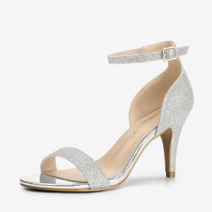 Glitter Ankle Strap Stiletto Heel Sandals Silver/10 - Allegra K catalog