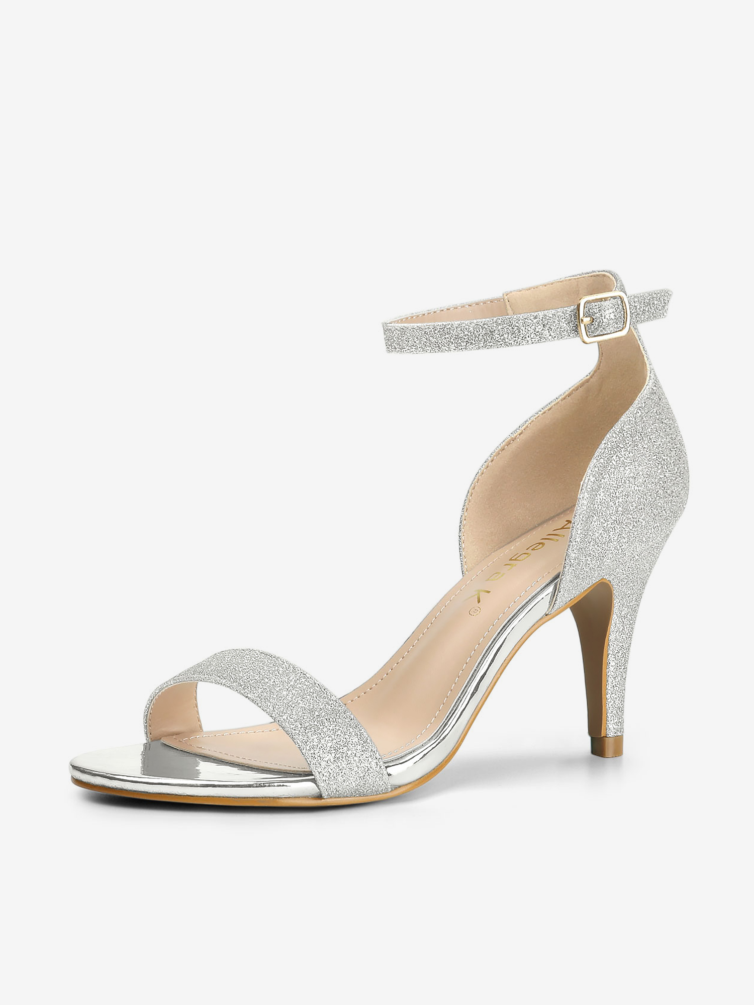 Glitter Ankle Strap Stiletto Heel Sandals Silver/11 - Allegra K catalog