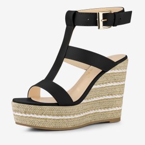 Espadrille Strappy Platform Wedges Sandals Black/7 - Allegra K catalog