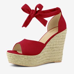 Espadrilles Tie Up Ankle Strap Platform Wedges Sandals Red/7 - Allegra K catalog