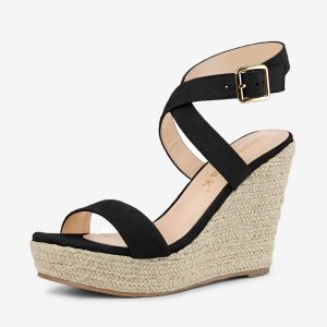 Slingback Crisscross Espadrille Wedges Heel Sandals Black/8.5 - Allegra K catalog