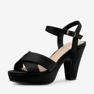 Platform Chunky Heel Ankle Strap Slingback Sandals Black/6 - Allegra K catalog