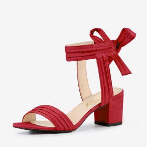 Open Toe Ankle Tie Back Block Heel Sandals Red/9 - Allegra K catalog