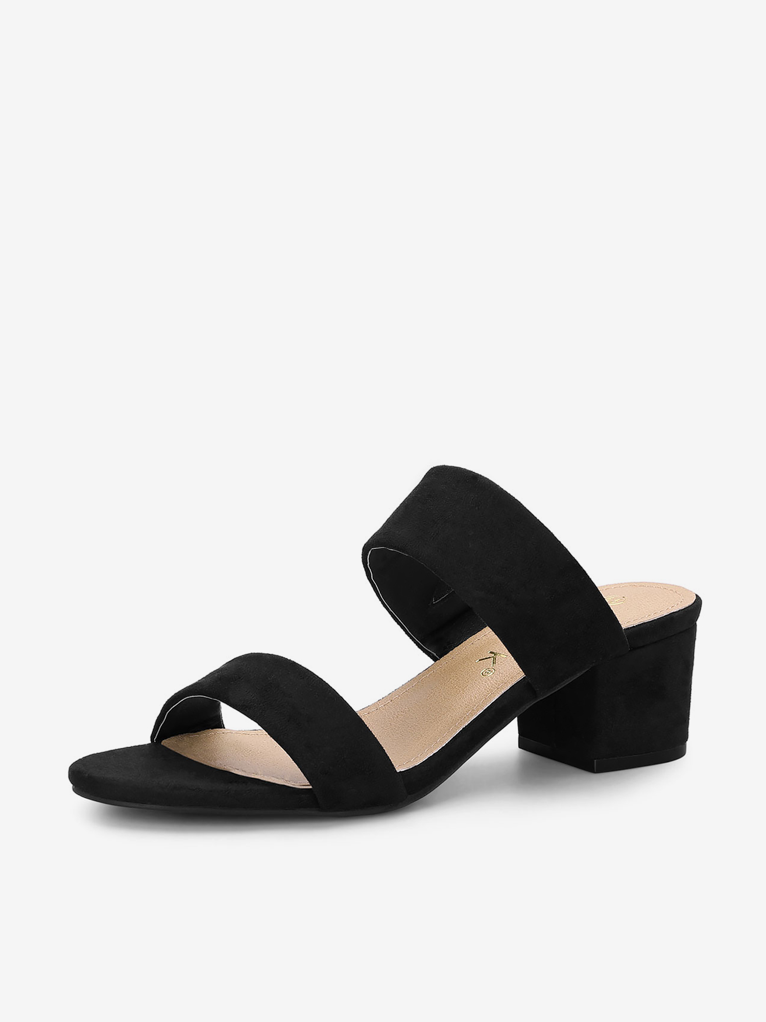 Block Heel Round Toe Dual Straps Slide Sandals Black/7 - Allegra K catalog