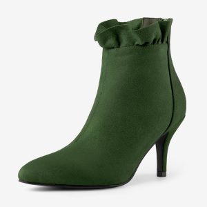 Pointed Toe Stiletto Heel Ruffle Ankle Boots Green/6 - Allegra K catalog