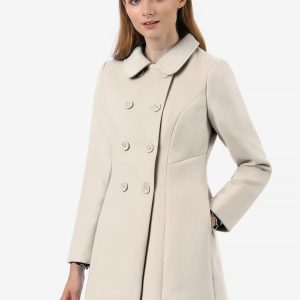 Peter Pan Collar Double Breasted Long Trench Pea Coat Beige/S - Allegra K catalog