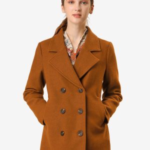 Long Sleeve Double Breasted Button Winter Outerwear Pea Coat Brown/L - Allegra K catalog