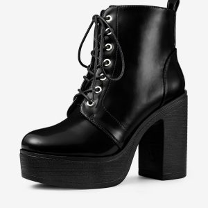 Platform Chunky High Heel Lace Up Combat Boots Black/6 - Allegra K catalog