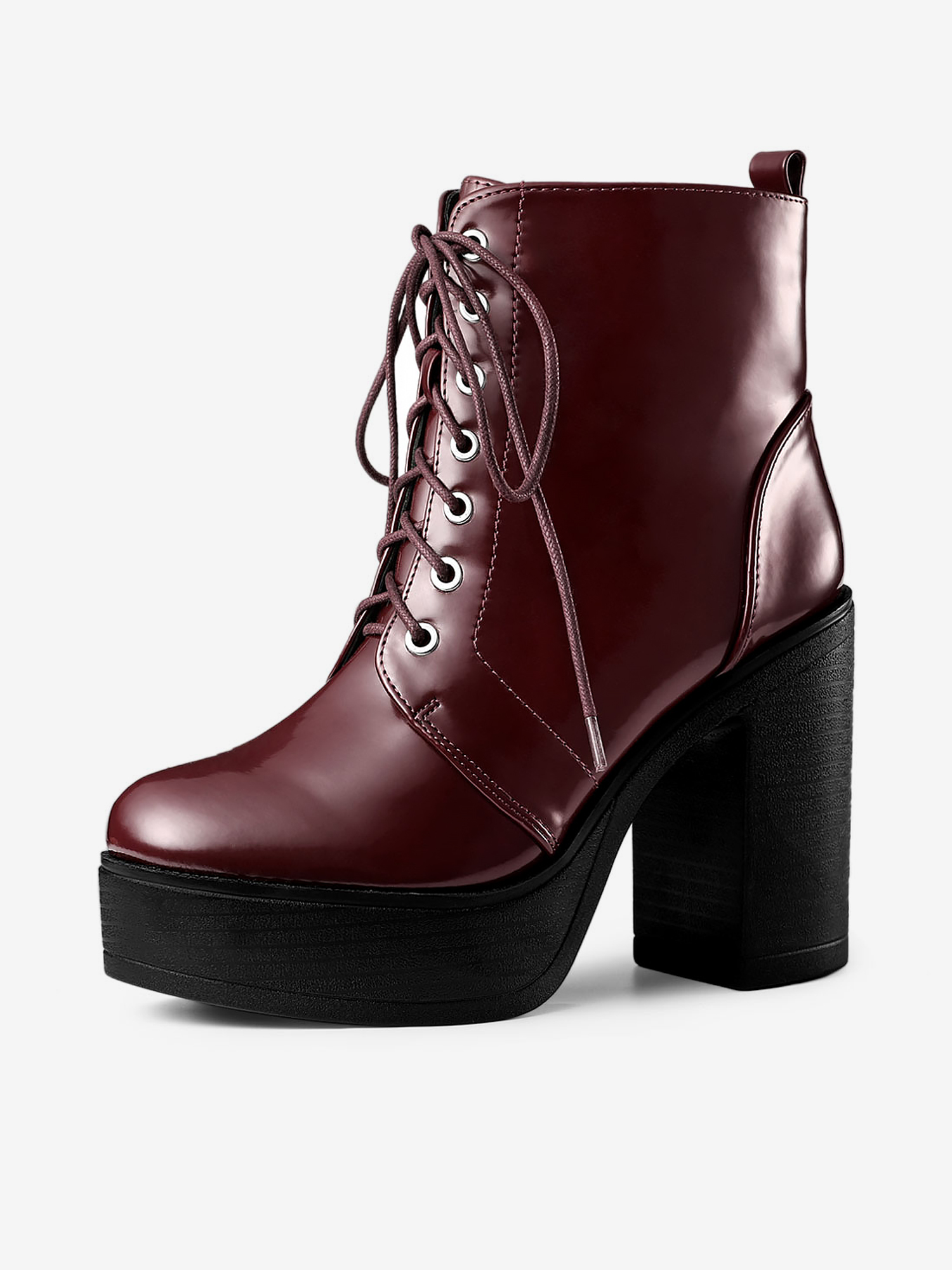 Platform Chunky High Heel Lace Up Combat Boots Burgundy/9 - Allegra K catalog