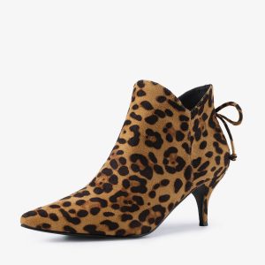 Pointed Toe Kitten Heel Ankle Booties Leopard/9 - Allegra K catalog