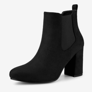 Round Toe Chunky High Heel Ankle Chelsea Boots Black/9 - Allegra K catalog