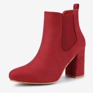 Round Toe Chunky High Heel Ankle Chelsea Boots Red/6.5 - Allegra K catalog