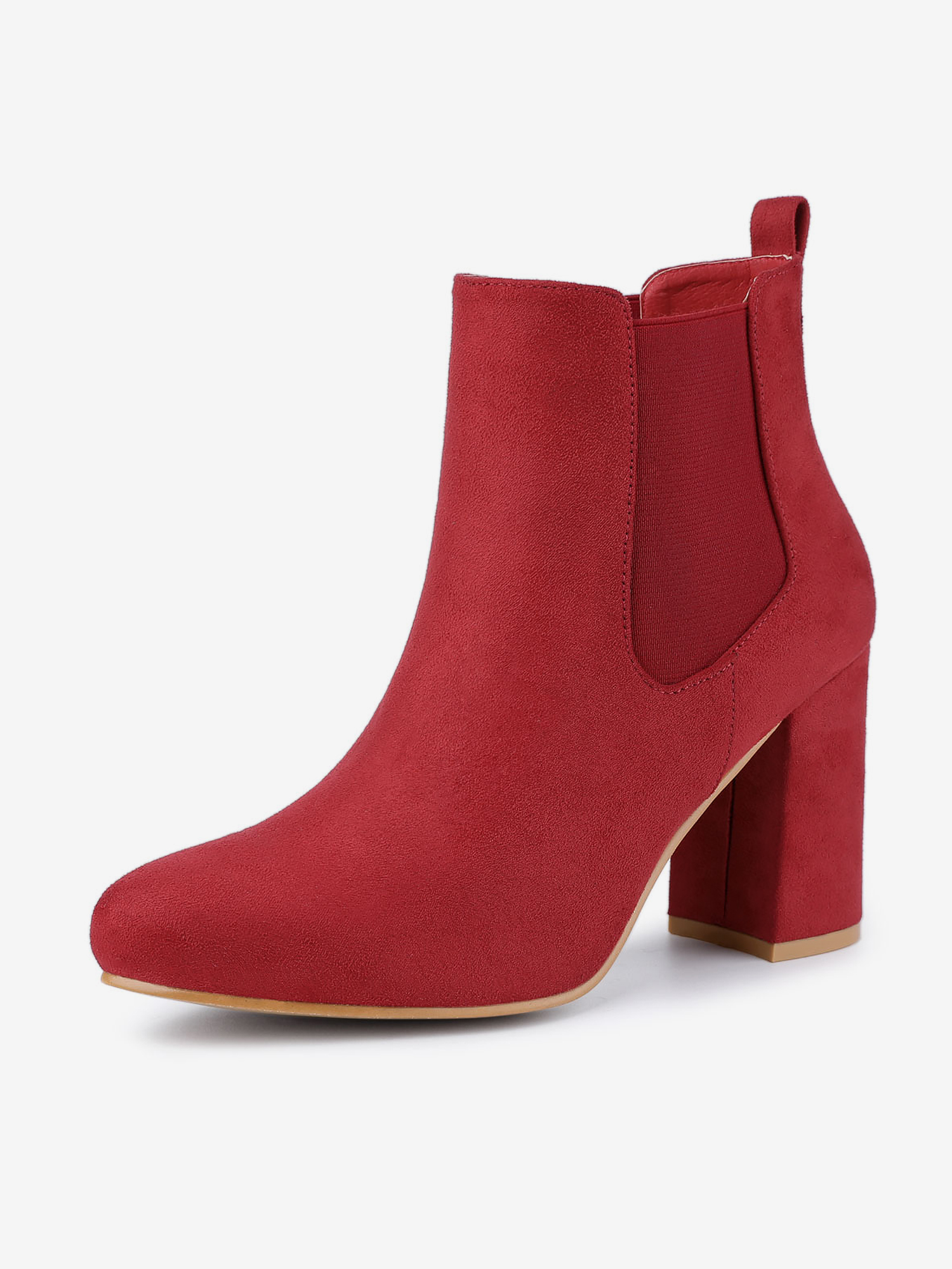 Round Toe Chunky High Heel Ankle Chelsea Boots Red/6.5 - Allegra K catalog