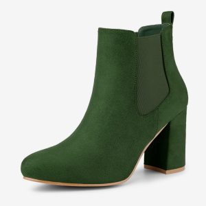 Round Toe Chunky High Heel Ankle Chelsea Boots Green/9 - Allegra K catalog
