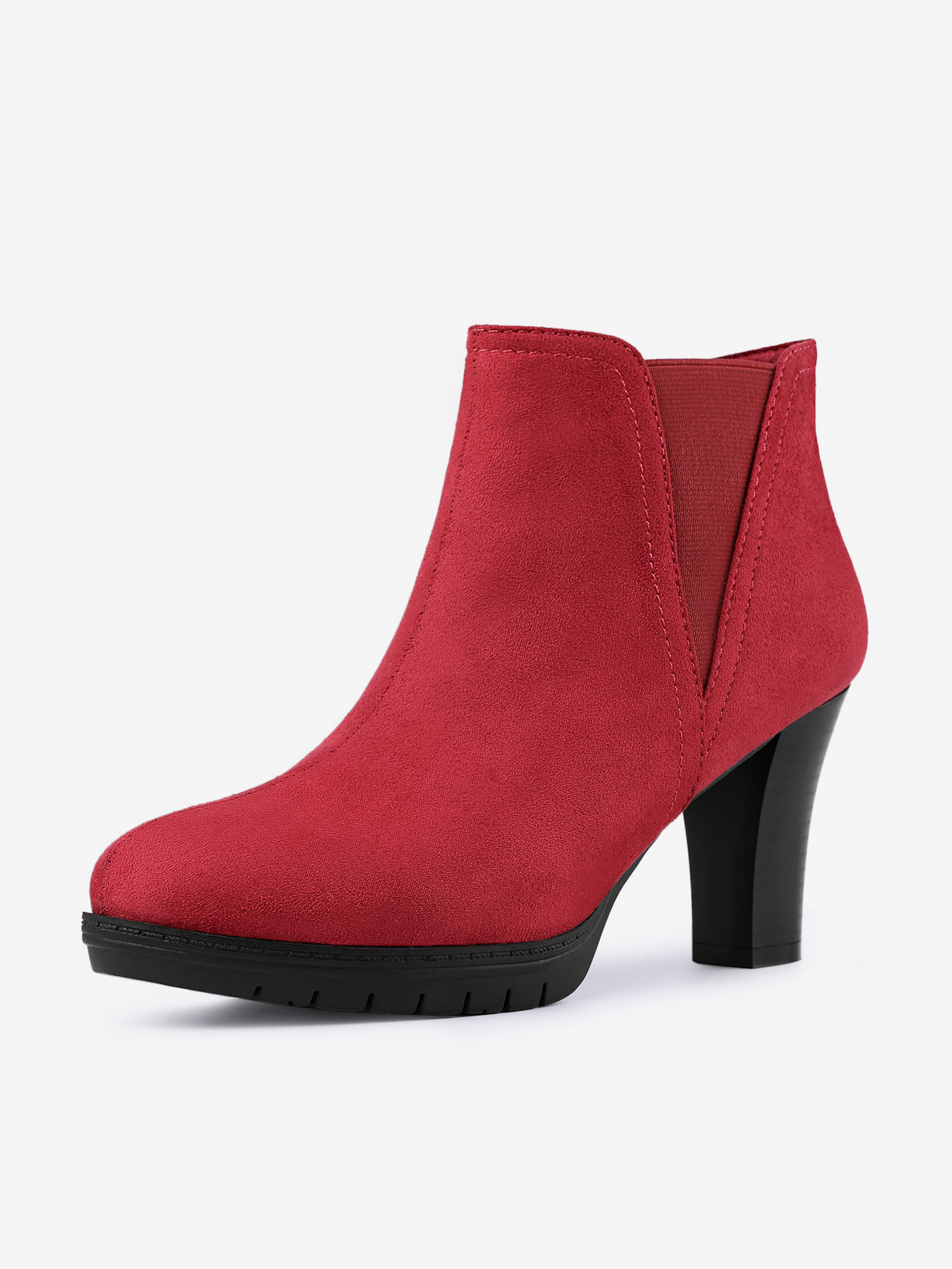 Round Toe Block Heel Chelsea Ankle Boots Red/6.5 - Allegra K catalog