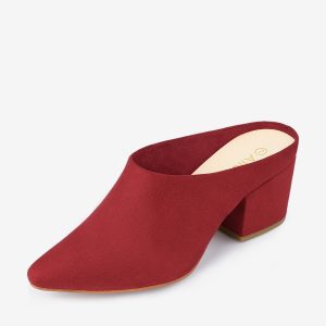 Faux Suede Pointed Toe Slip On Block Heel Slide Mules Red/6.5 - Allegra K catalog