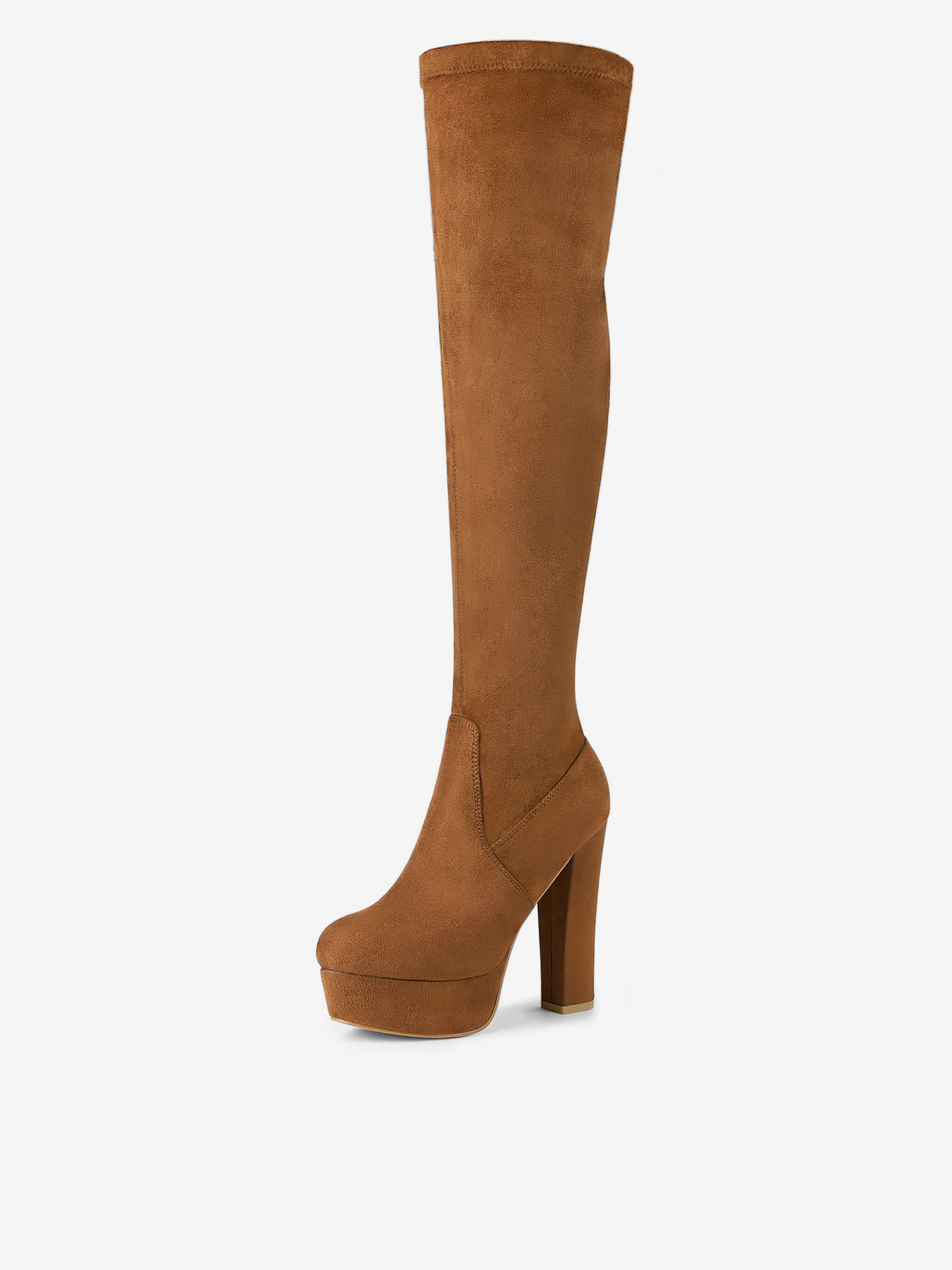 Faux Suede Platform Block Heel Over Knee High Boots Brown/6 - Allegra K catalog